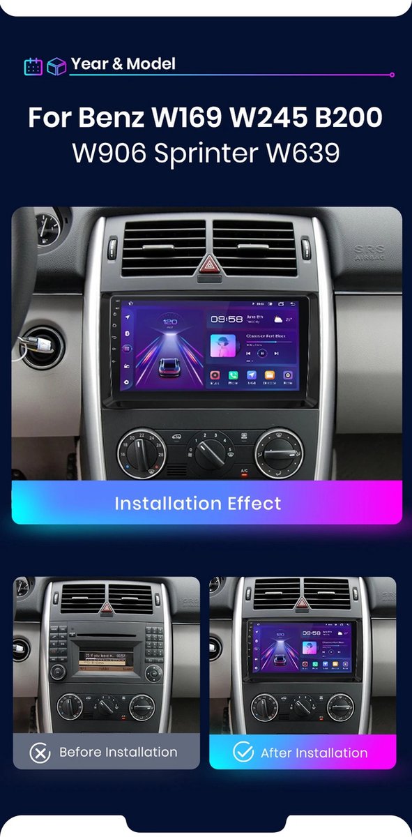 Autoradio - Android Carplay - Bluetooth Radio - Mercedes Benz W169 W245 B200 W906 Sprinter W639 Vito