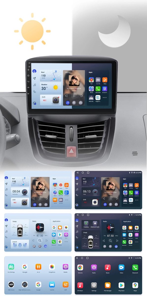 Autoradio - Android Carplay - Bluetooth Radio - Peugeot 207