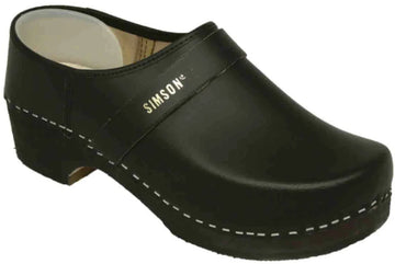 Leren zweedse klomp | merk Simson | houten zool | dichte hiel | antislip rubberzool