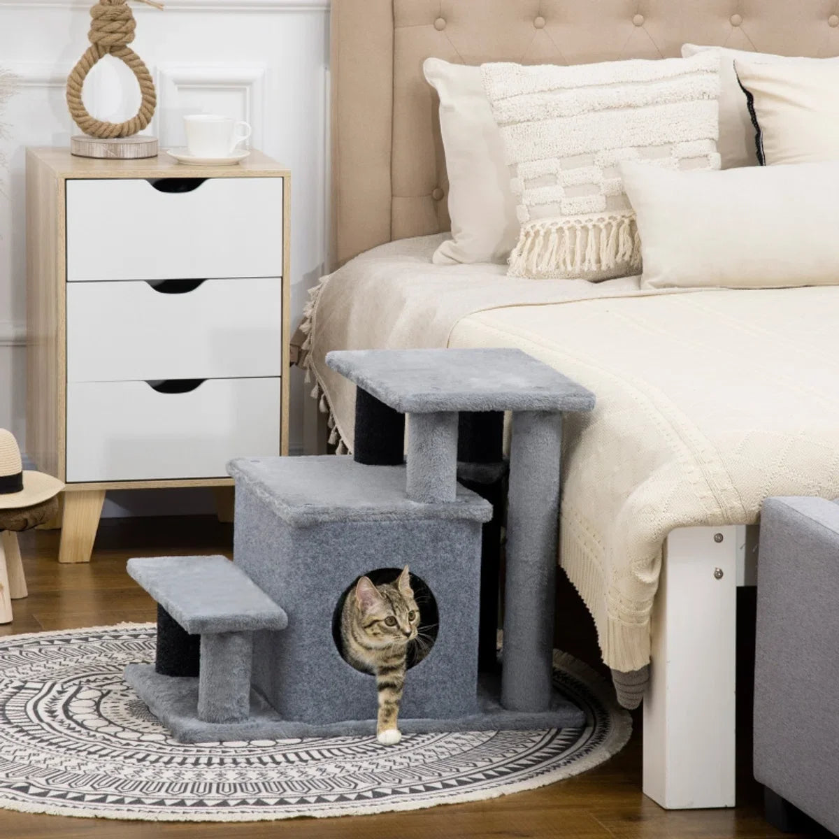 Cat stairs - Scratching post - Cat scratching post - Pet stairs - Dog stairs - Small stairs - Step stool - 60 x 40 x 66 cm