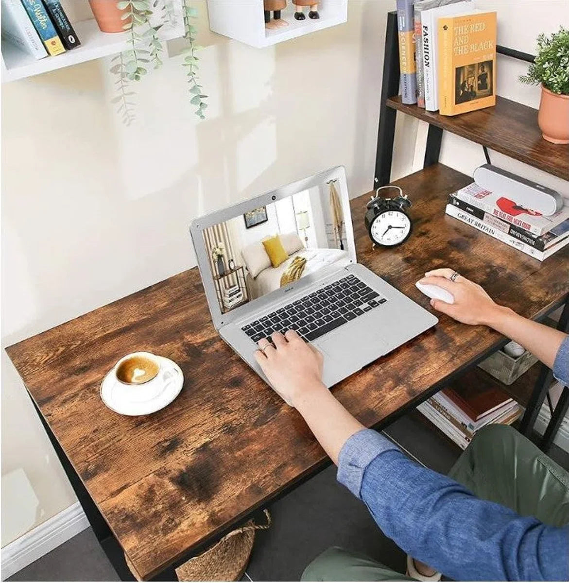 Mazazu - Desk - Computer Desk with Shelves - Home Office - Industrial - Vintage - Brown/Black - 60x120x76/120