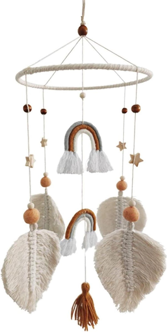 Babymobiel met muziek - Windgong bladeren sterren windspel - Vilten ballen - Babybedbelhanger - Voor jongens en meisjes babymobiel met muziek