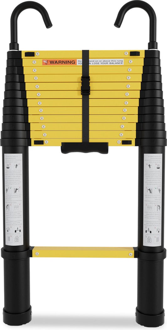 Telescopische Vouwladder - Telescopische Ladders Alu-3,8m Eénknops retractie - Met haak - Geel zwart