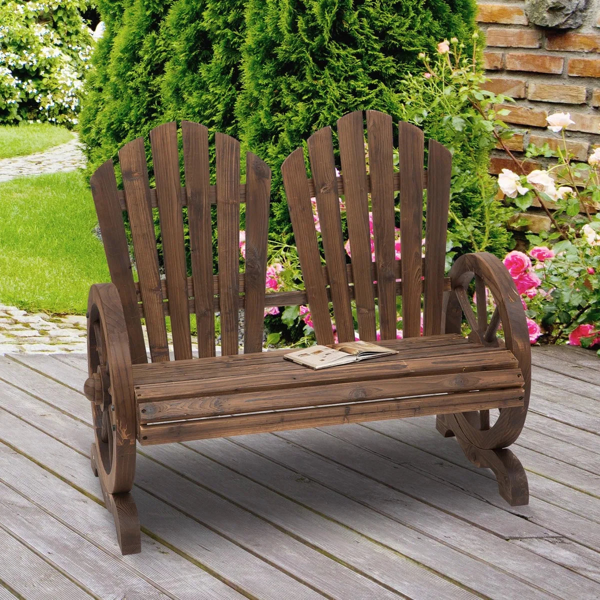 Houten tuinbank - Tuinmeubilair - Bankje - Donkerbruin - Tuinmeubelen - Tuintje - L108 x B66 x H95 cm