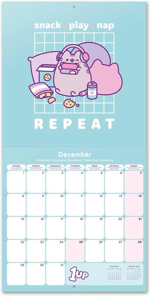 Kalender 2025 30x30 cm Pusheen Wandkalender 12 Maanden - FSC-gecertificeerde Brochurekalender - Inclusief Bonus 4 Maanden kalender 2025 maandkalender