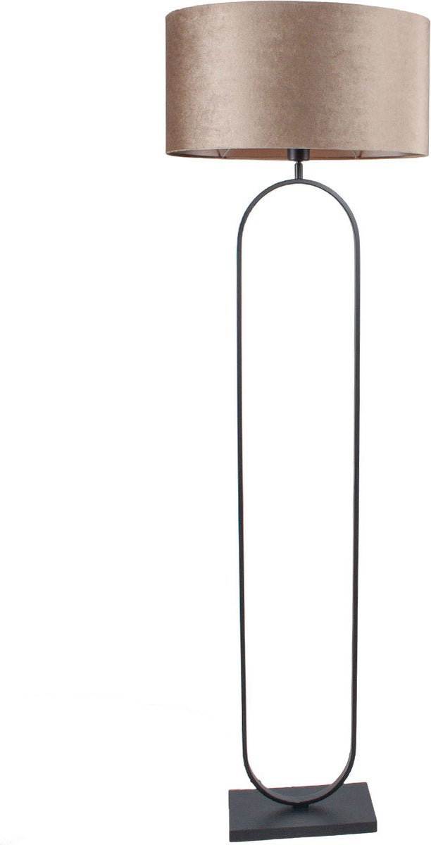Vloerlamp Verona met ovale velours kap | 1 lichts | taupe velours | taupe on taupe / bruin / zwart | metaal / stof | Ø 50 cm | 162 cm hoog | staande lamp | modern / sfeervol / tijdloos design