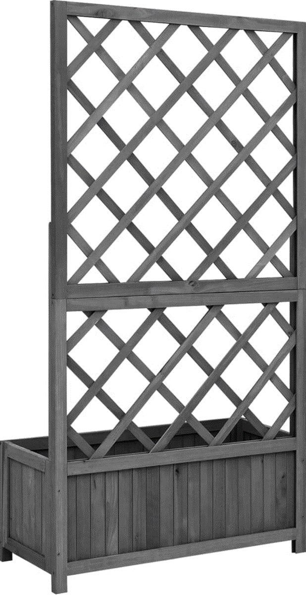 Plantenbak met rek - Latwerk - Bloembak - Klimplanten - Massief Vurenhout - Zwart | 70 x 30 x 135