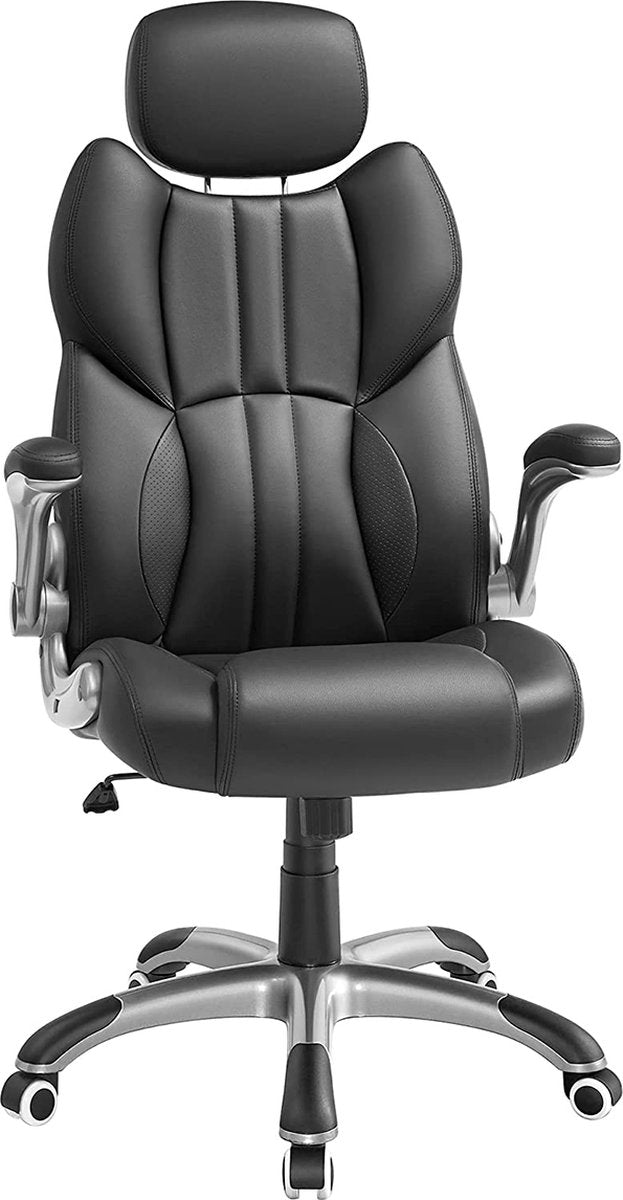 Draaistoel - Bureaustoel - Kunstleer - Zwart - Ergonomische draaistoel - Met opklapbare armleuningen - Nylon stervoet - Draagvermogen 150 kg - Zwart