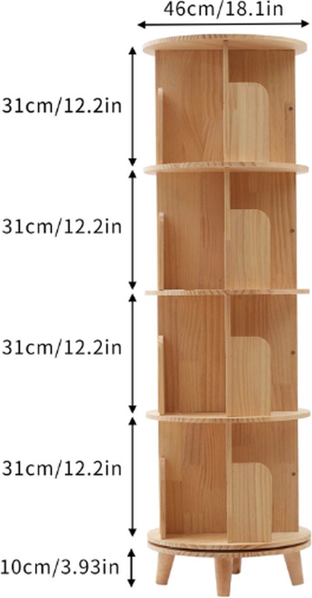 Children's Bookcase - 134 x 46 x 46 Cm - Bookshelf - 4 Tiers - Children's Room - Wood
