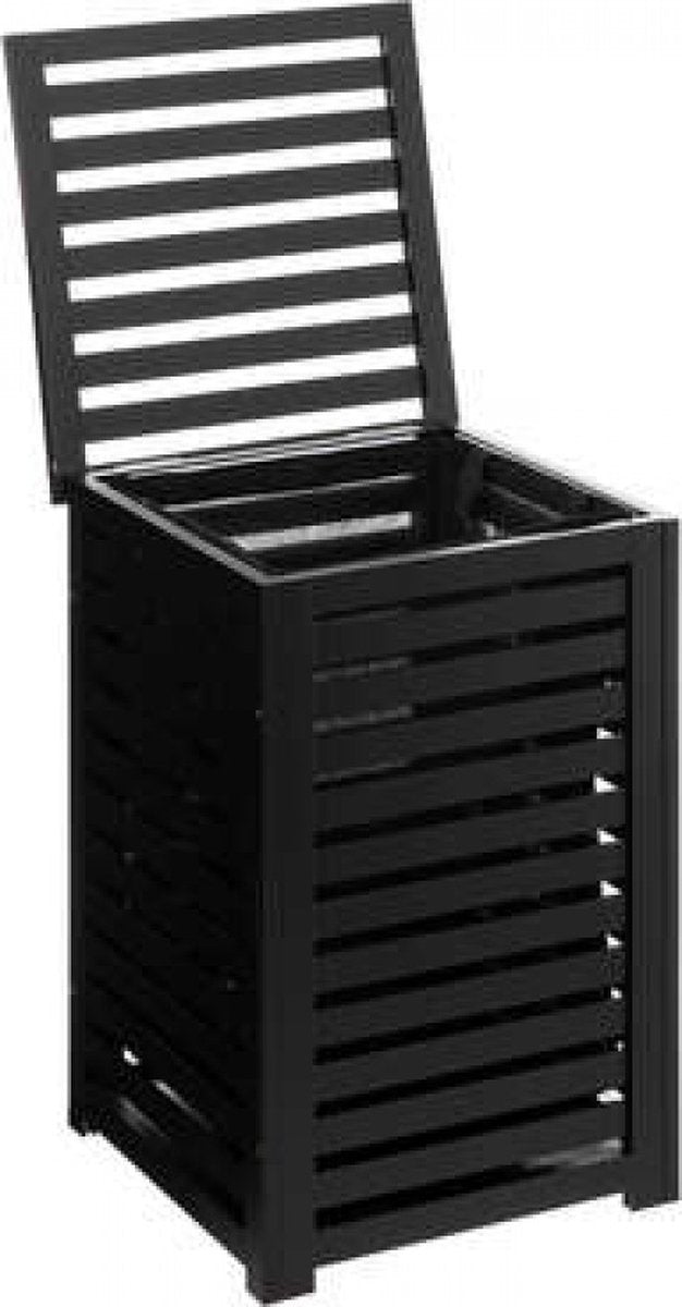 Zwarte bamboe wasmand 75 Ltr met deksel en waszak 40x38x58 cm - Zwart