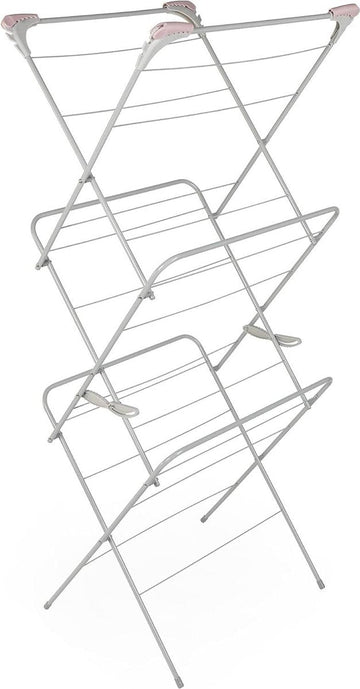 Three-Tier Clothes Airer Drying Rack - 15 Metre Drying Space - Pink/Grey - Indoor & Outdoor Drying