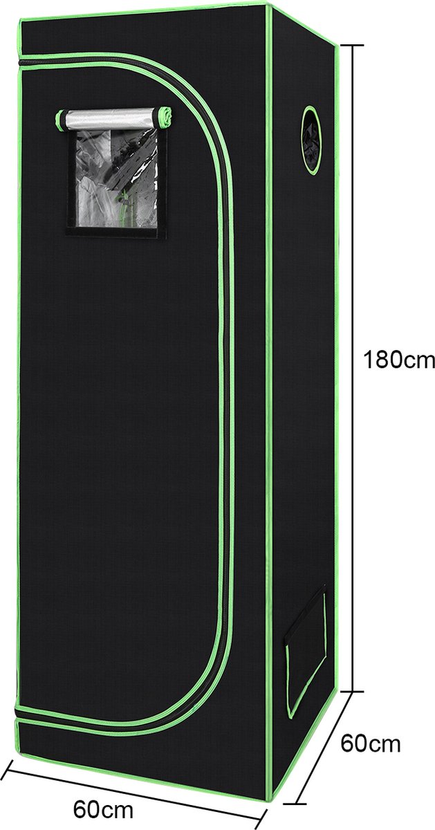Indoor kweekkast - 60 x 60 x 180 cm - Indoor Growtent - Kweekbox voor planten - planten kweken - Zwart&Groen - 2-in-1 kweekkast - Planten Dark Room - Kas - Waterdicht