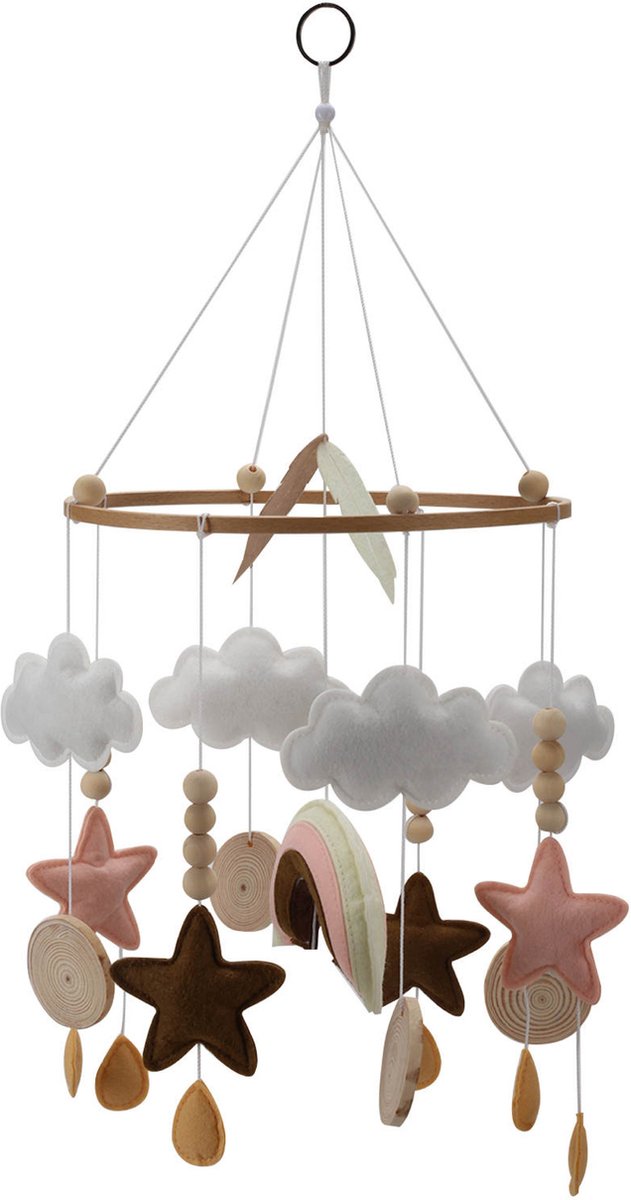 Muziek mobiel baby - Baby mobiel meisjes - roze - Box mobiel met geluid - regenboog - sterretjes - Babykamer - rainbow mobile - Muziek mobiel box