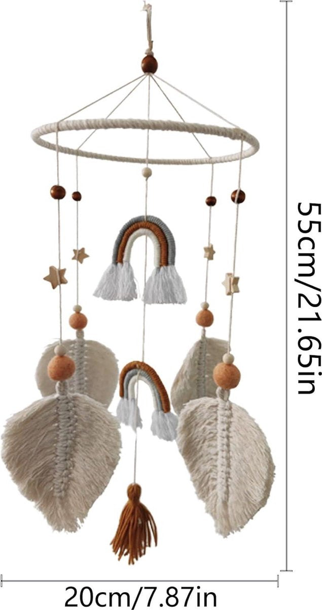 Babymobiel met muziek - Windgong bladeren sterren windspel - Vilten ballen - Babybedbelhanger - Voor jongens en meisjes babymobiel met muziek