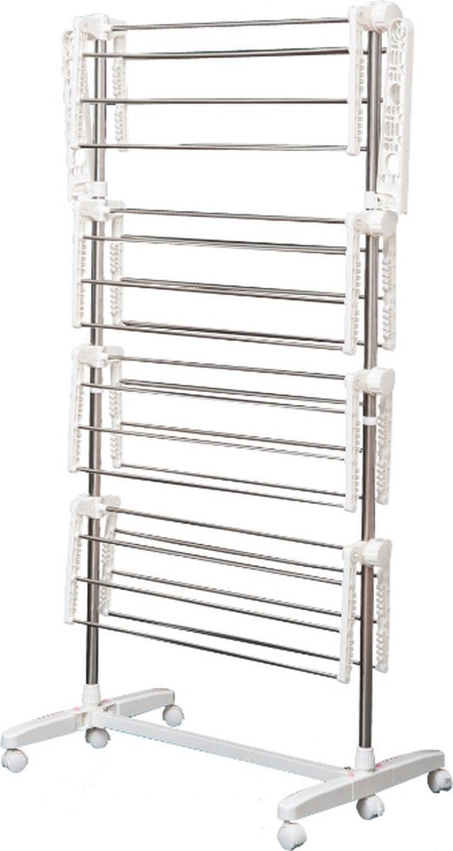 Droogrek - Wasrek - Wasdroogrek - Droogtoren - Uittrekbare waslijn - Verrijdbaar - Inklapbaar - 4 niveaus - H172 cm
