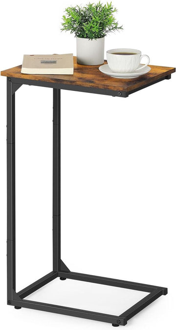 Bijzettafel voor bank, hoge slanke bijzettafel voor bank en bed, verstelbare hoogte en metalen frame, salontafel, salontafel, nachtkastje voor woonkamer, slaapkamer (bruin, hoogte 70 cm)