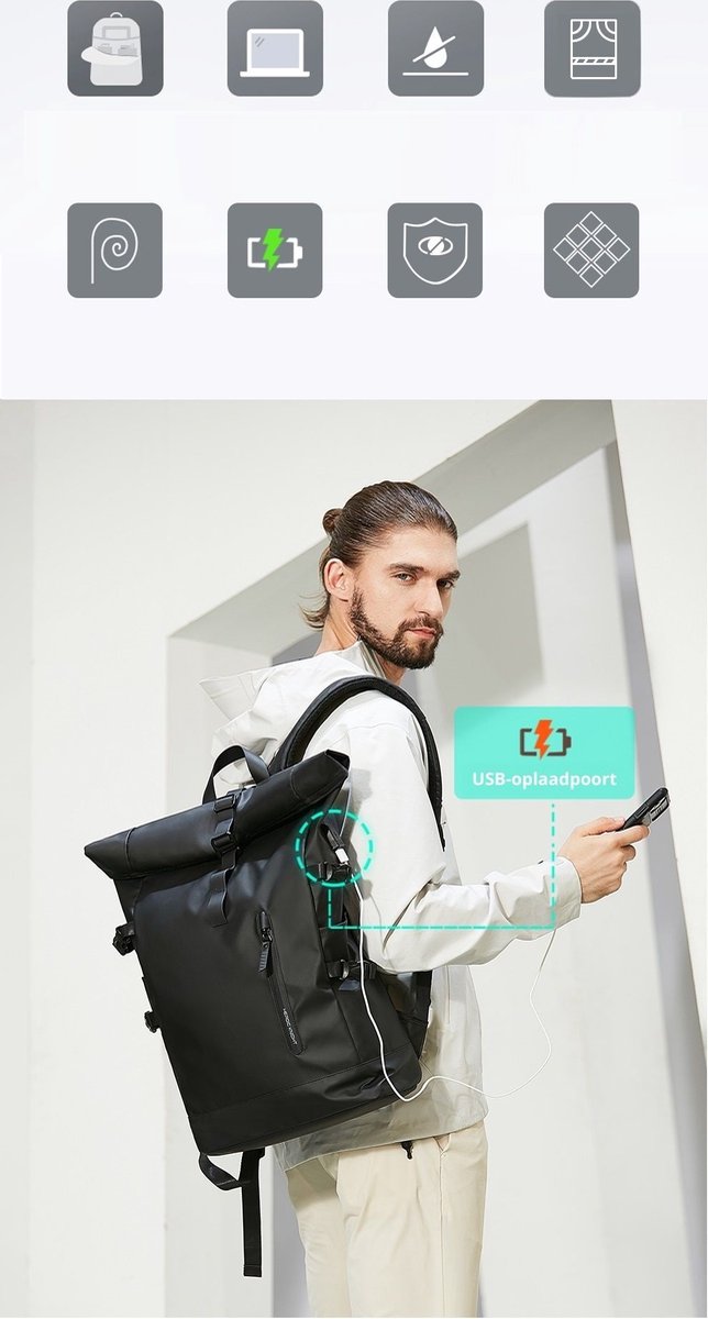 Avoir Avoir® Rolltop Backpack - Dames en Heren - Waterdicht - Laptoptas 15,6 Inch - 40 Liter Rugzak - Verstelbare Reistas - Backpack Rugzak Groen