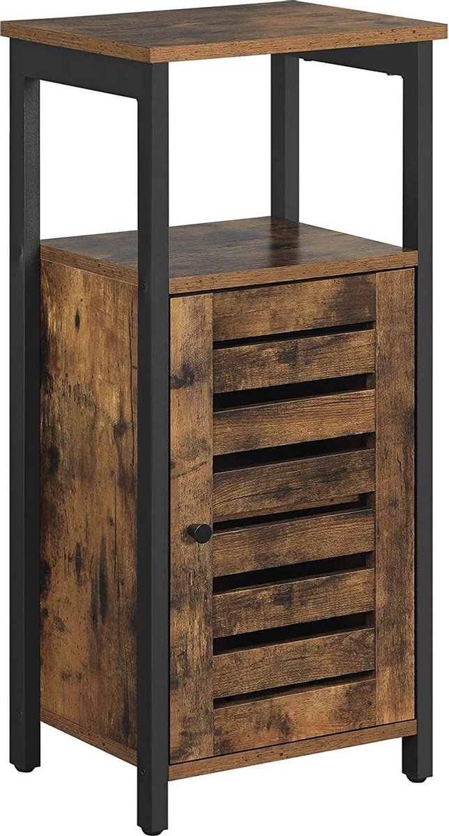 Bijzettafel, nachtkastje, bijzettafel, stabiel nachtkastje met 2 open planken, nachtkastje in industrieel design, woonkamer, slaapkamer, hal, vintage LSC34BX