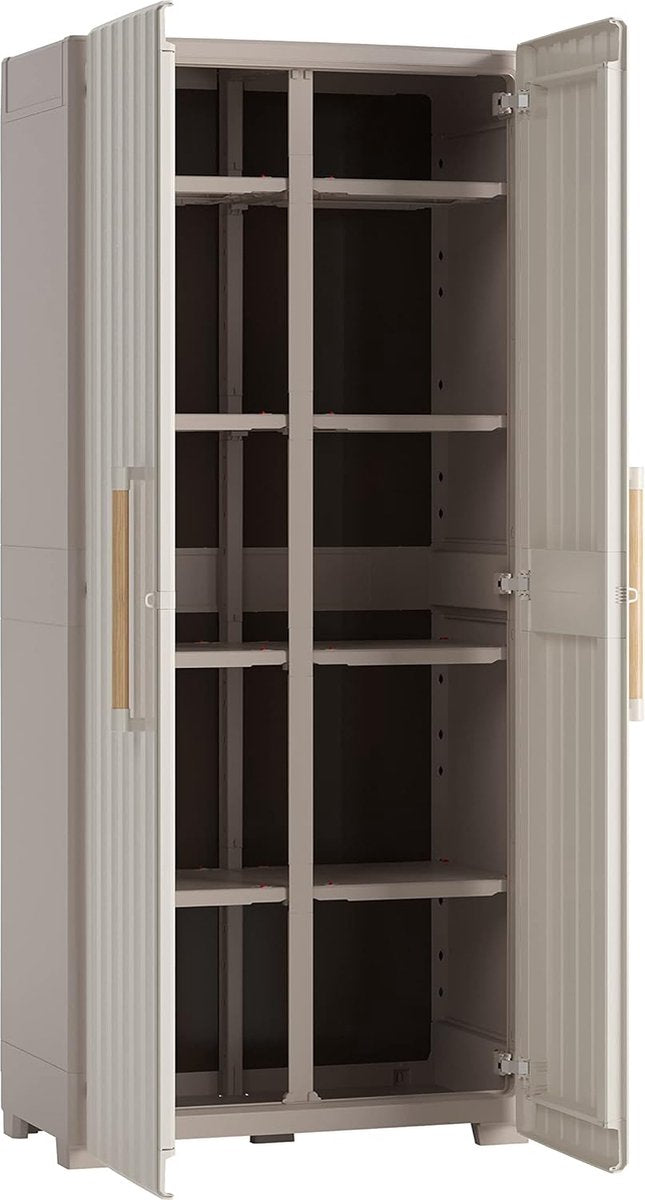 Keter Groove Outdoor Kast met Houtlook Deuren - Beige/Zand, 80 x 45 x 180 cm