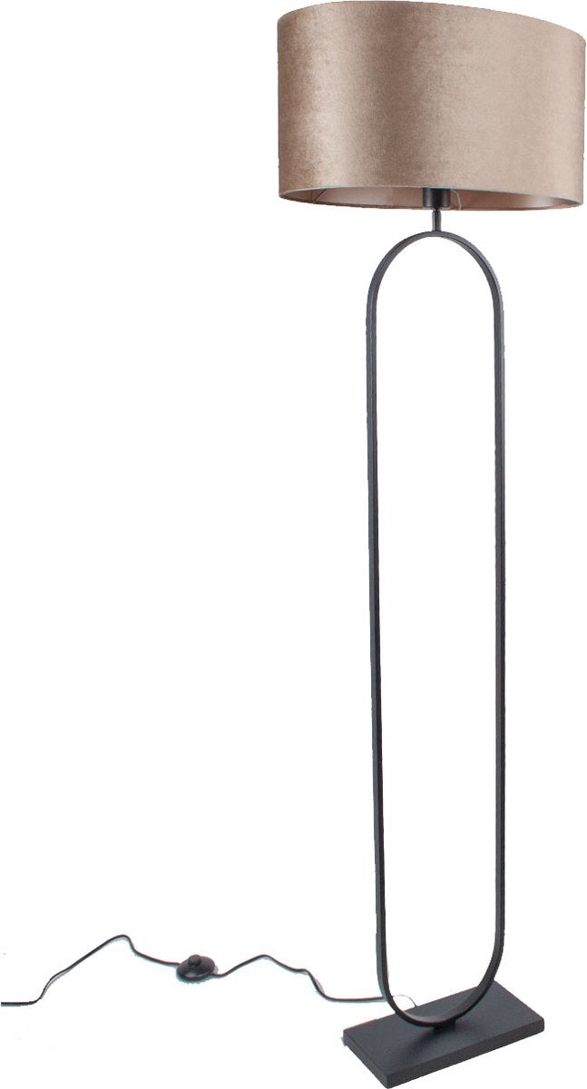 Vloerlamp Verona met ovale velours kap | 1 lichts | taupe velours | taupe on taupe / bruin / zwart | metaal / stof | Ø 50 cm | 162 cm hoog | staande lamp | modern / sfeervol / tijdloos design