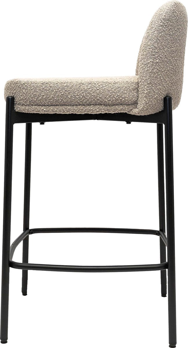 Barkruk Lylou Zand - Stof - Set van 2 - Geschikt voor kookeiland - Met rugleuning - Zithoogte 65 cm - Zitdiepte 42 cm