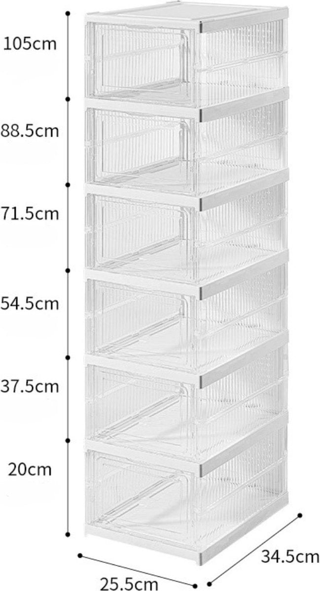 Schoenendoos - Schoenendoos transparant - Schoenenbox - Sneakerbox - Opbergdoos voor schoenen - Schoenenkast - Opbergdozen - Set van 6 - Opvouwbaar - Ademend - 34,5 x 25,5 x 20 cm - Model: 1158-6