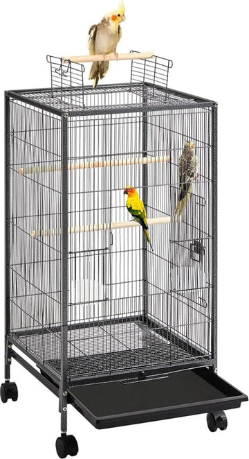 Papegaaienkooi â€“ 3-IN-1 - Parkietenkooi Op Voet & Wieltjes â€“ Grote Vogelkooi Voor Binnen â€“ Vogelkooien â€“ Vogel Speelgoed - Voliere â€“ 45x45x100 Cm - Zwart