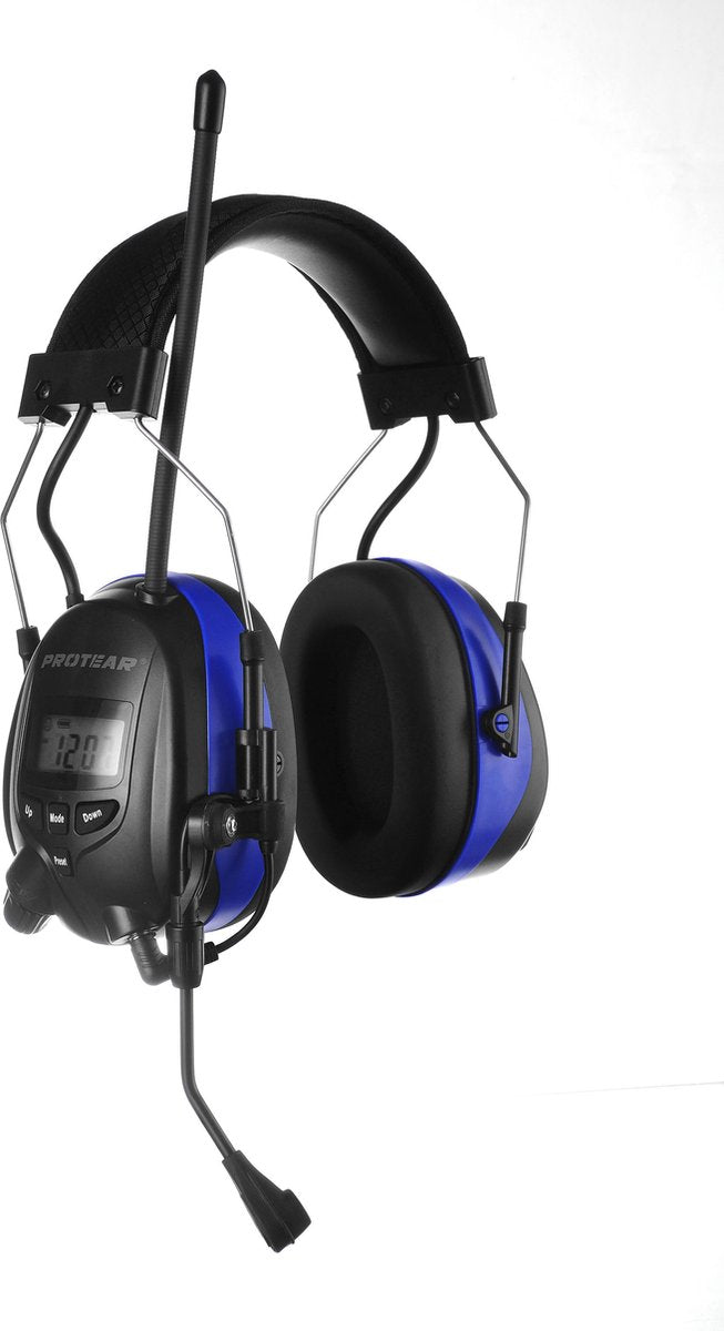 PROTEAR - Rechargeable Ear Defenders with Bluetooth FM/AM Digital Radio - External Microphone - SNR 30dB - Blue