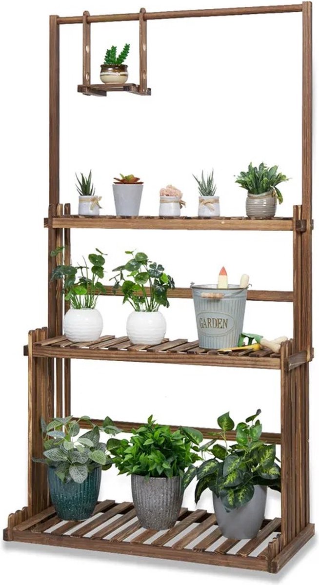 Gelaagde plantenstandaard - Plantenrek - Bloempotrek - Planten etagère - 3 laags - Hout - 145cm hoog