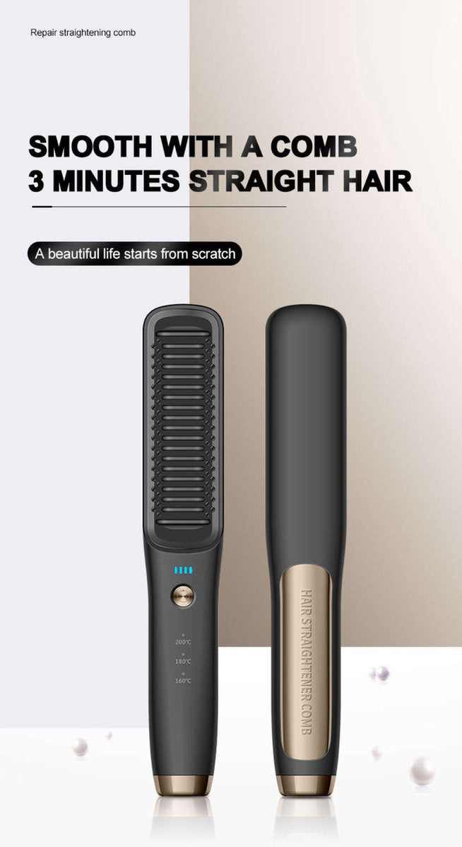 Wireless Straightening Brush - Heated Brush - Straighten Hair - Brush - Wireless - Hair Care - Hot Air Brush - Rechargeable - Hand Brush - 160-180-200 Degrees - Women