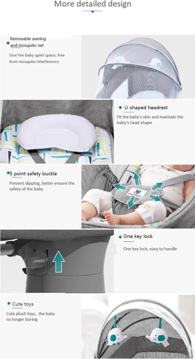 RM Store® - Elektrische Schommelstoel - Schommelwieg - Babywieg - Wipstoel - Peuterstoel - Automatische Babywieg - Babyswing - Wiegstoel - Met Muziek - 67x76x81 cm.