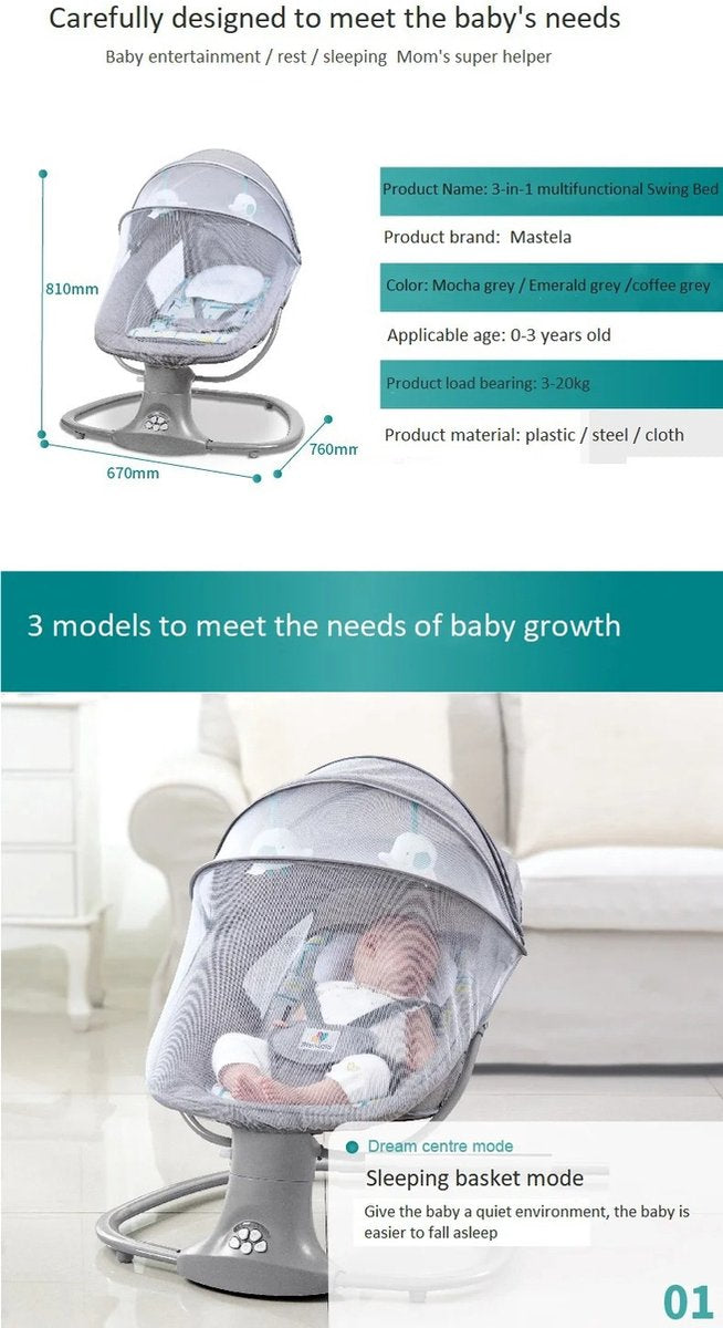 RM Store® - Elektrische Schommelstoel - Schommelwieg - Babywieg - Wipstoel - Peuterstoel - Automatische Babywieg - Babyswing - Wiegstoel - Met Muziek - 67x76x81 cm.