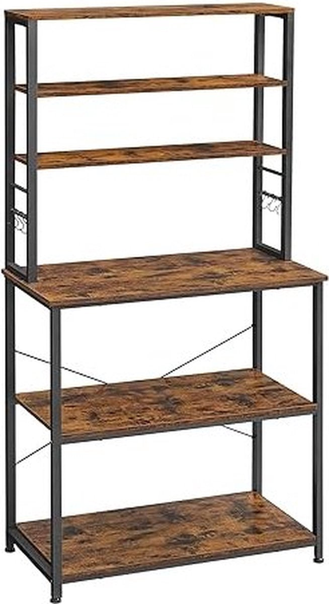 Segenn's Irish2 keukenkast - Keukenrek - Met 6 haken en metalen frame - Industrieel - Vintage Bruin-Zwart 80 x 40 x 167 cm