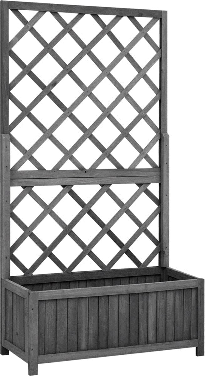 Plantentray met rek - Latwerk - Bloembak - Klimplanten - Massief Vurenhout - Zwart | 70 x 30 x 135