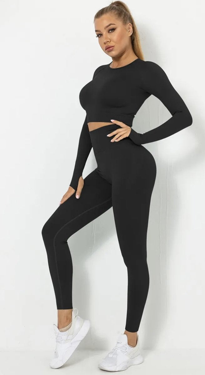 Gymset SOFT - 3-delig - Zwart - Maat L - Fitness Kleding - Sportoutfit - Sportlegging - Sporttop - Fitness set -Fitnesslegging en top - Gymlegging en top - Yoga legging en top - Yoga set