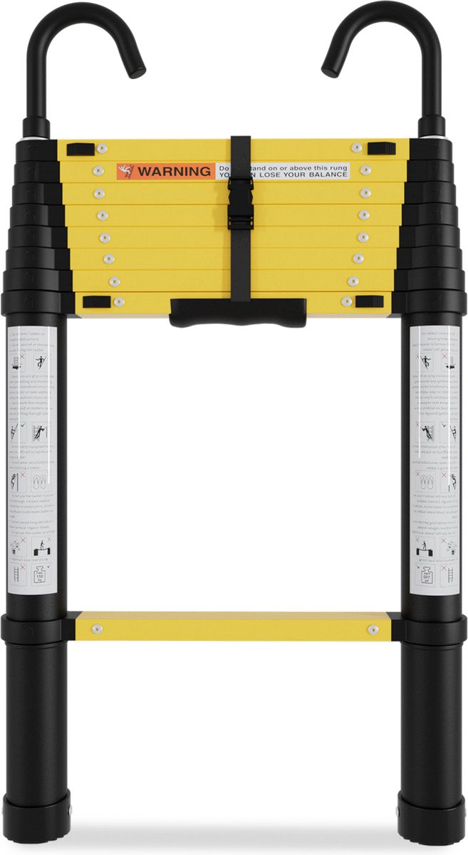 Telescopische Opvouwbare Ladder - Telescopische Ladders Alu-2,6m Intrekken met één knop - Met haak- geel zwart