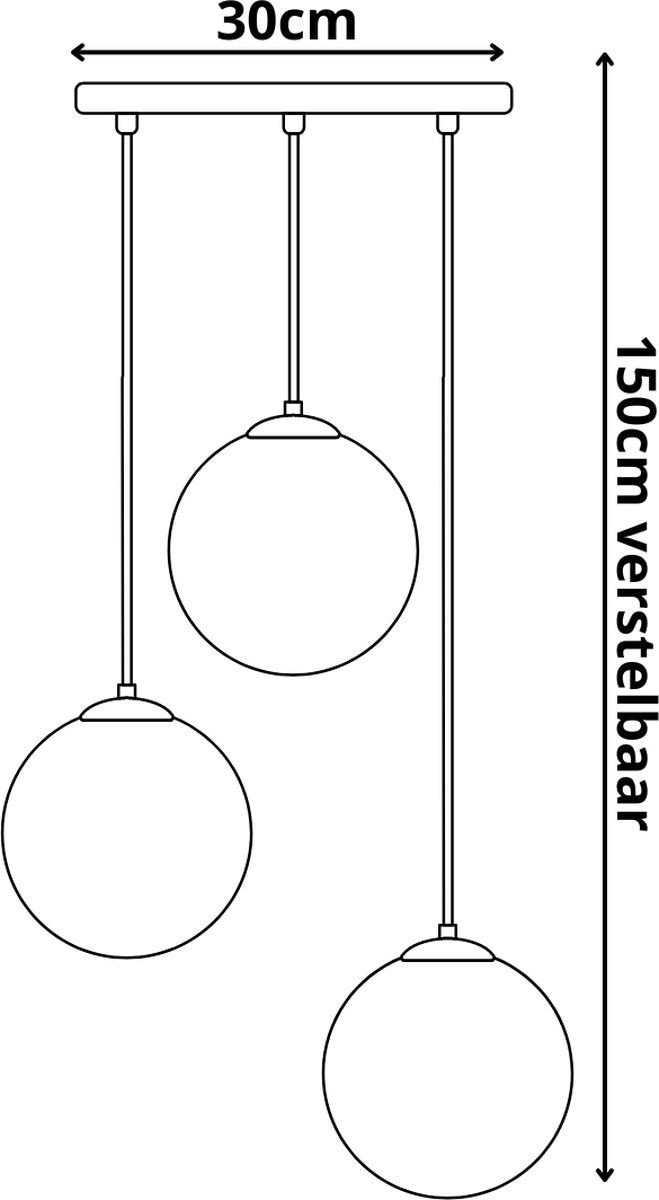 Hanglamp 3-Lichts Bol | Rookglas | Industrieel | Woonkamer | Eetkamer | Smoke | Zwart