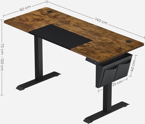 Elektrisch Zit-Sta Bureau – In Hoogte Verstelbare Tafel – Met Geheugenstanden – Werkbureau Met Opbergvakken – Vintage Bruin