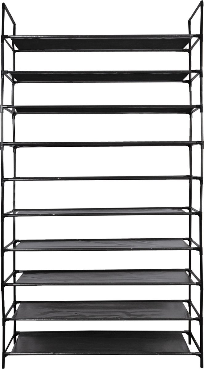 LG Life's Green - Schoenrek - D27,5 x B99 x H180 cm – Verplaatsbare schoenenkast - Stoffen multifunctionele kast – 10 niveaus – 50 paar schoenen – Stevig stalen frame met stevige stoffen planken – Ruimtebesparend – Zwart