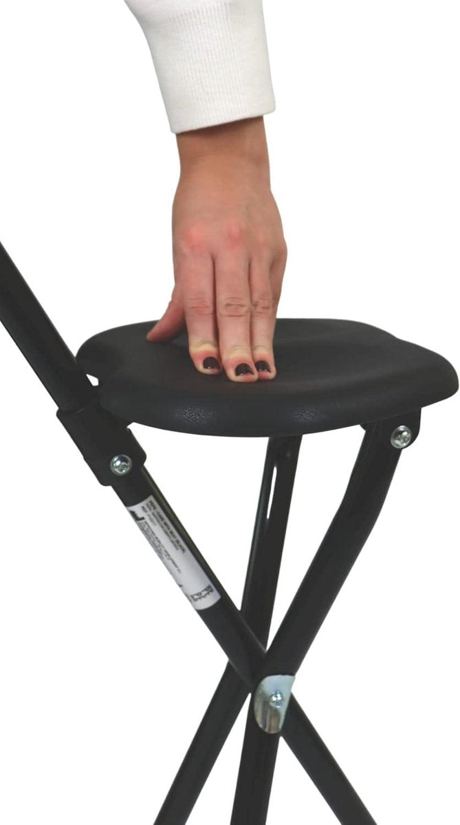 Walking Stick with Seat for Seniors - Height 89 cm Non-Adjustable - Foldable - Black Walking Stick