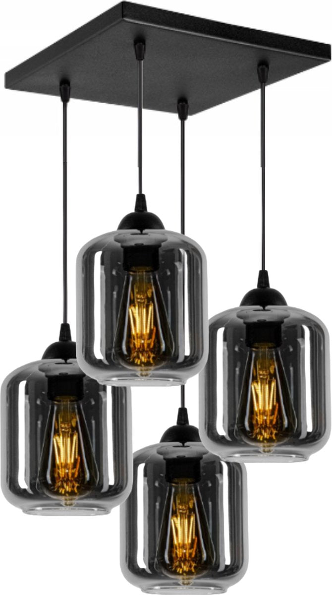 Industrial Pendant Lamp Smoke Glass / Black - 4-lights - Glass - Pendant Lamps Dining Room, Bedroom, Living Room