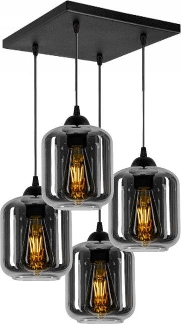 Hanglamp Industrieel Smoke Rookglas / Zwart - 4-lichts - Glas - Hanglampen Eetkamer, Slaapkamer, Woonkamer