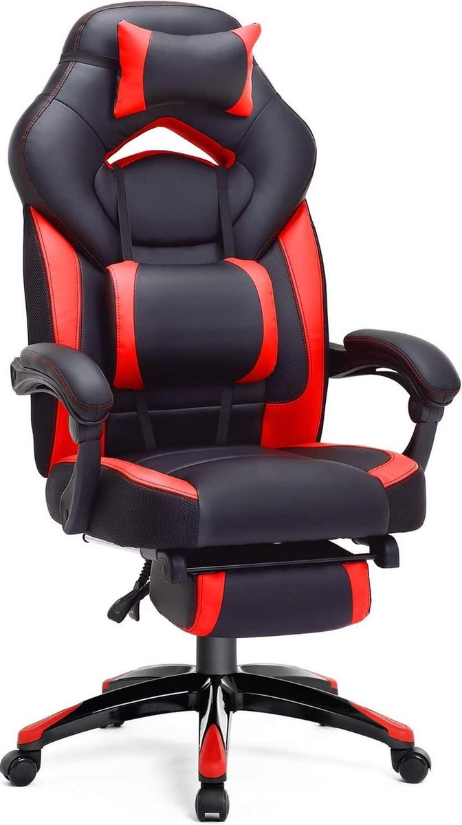Gamingstoel - Bureaustoel met voetensteun - Zwart-Rood