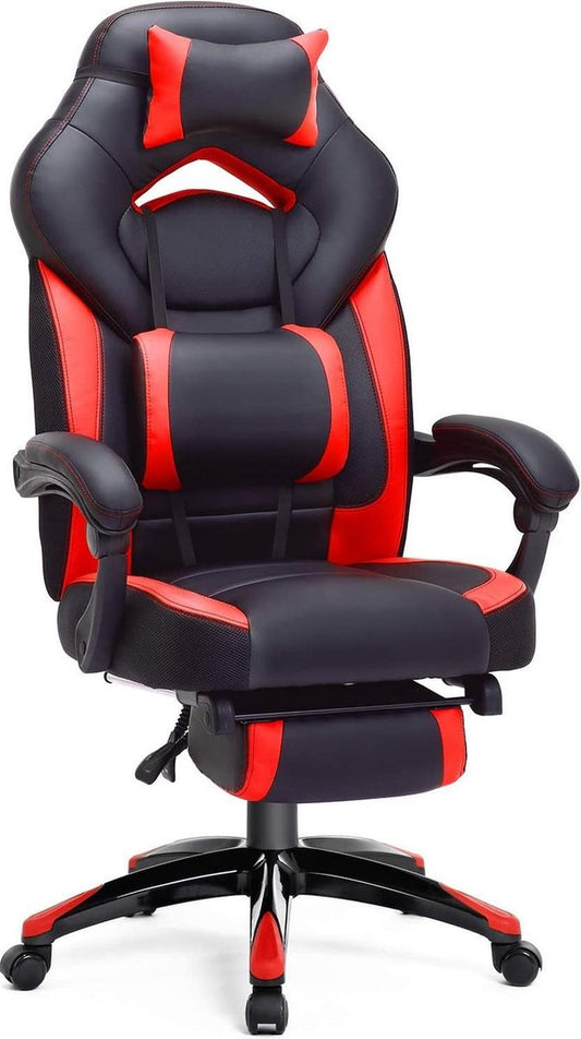 Gamingstoel - Bureaustoel met voetensteun - Zwart-Rood
