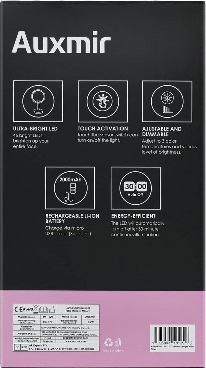 Make-upspiegel met LED-verlichting en aanraakschakelaar - Staande spiegel met lades en USB-voeding - Dimbaar en draaibaar