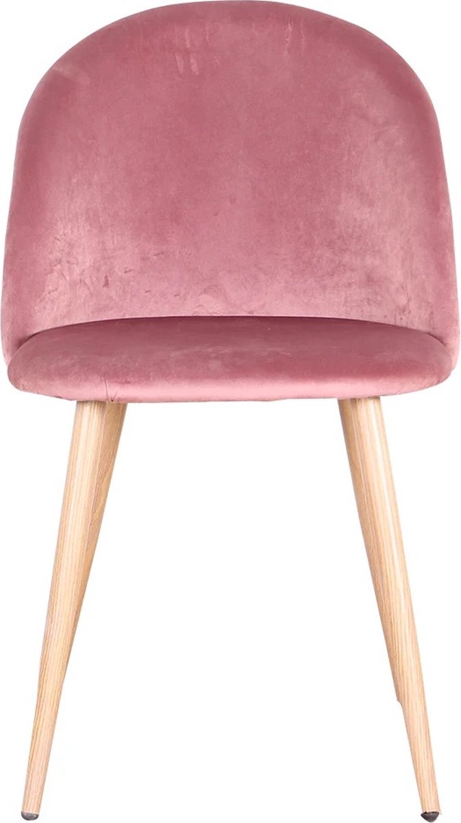 RM Store® - Set van 4 moderne stoelen - Fluweel stoelenset - Eetkamerstoelen - Bureaustoelen - Woonkamerstoelen - Houten poten - Loungestoelen - Antislip - Roze - Max. 120 KG.
