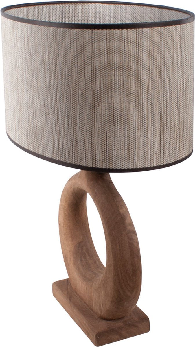 Country style wooden table lamp natural | raffia oval shade 35 cm light brown / beige | 1 light organic | wood / fabric | shade Ø 35 cm | 48 cm high | classic / country / atmospheric design / raffia shade / retro