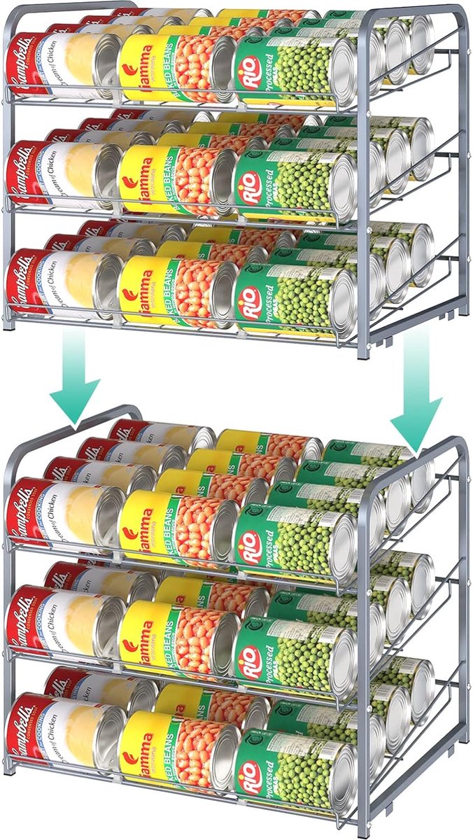 Blikjeshouder koelkast, blikjesdispenser koelkast organizer, blikjesrek organizer, set van 2 koelkast blikjesdispensers voor drankblikjes, bier, ingeblikt voedsel opslag blikjesrek met 3 niveaus,