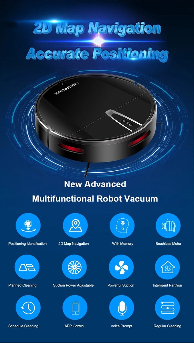 V3S PRO Robot Vacuum Cleaner - Smart Mapping - New Powerful Model - Dry and Wet Mopping Combo - WiFi App - Brushless Motor - Works with Alexa and Google Assistant - Ideal for Pet Hair - Carpet - Hard Floor