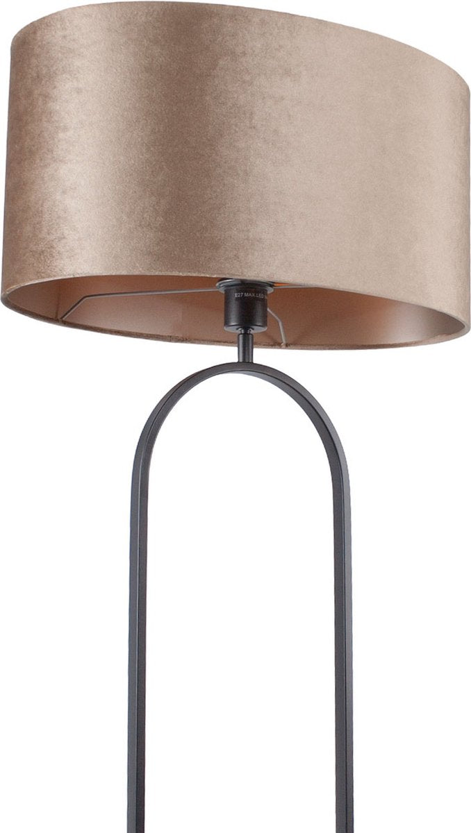 Vloerlamp Verona met ovale velours kap | 1 lichts | taupe velours | taupe on taupe / bruin / zwart | metaal / stof | Ø 50 cm | 162 cm hoog | staande lamp | modern / sfeervol / tijdloos design